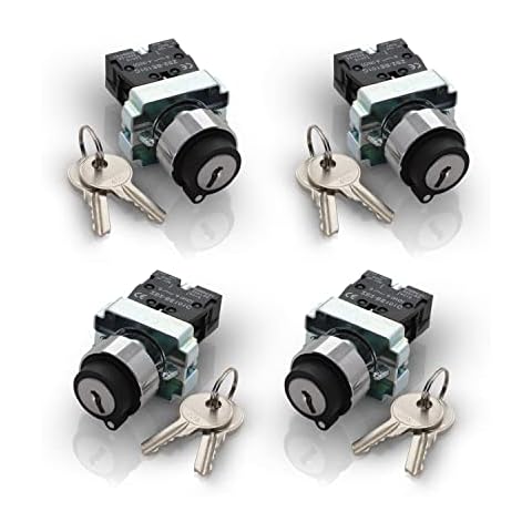 Shopcorp - 2 Position Maintained Selector Rotary Key Switch - Self-Lock Switch, 22mm Mounting Hole Size, 1NO Control Function, 415V Voltage and 10A Contact Current - XB2-BG21 Model (4 Pack) Cover