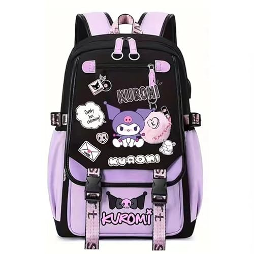 Paetion 17 Inch Cartoon Print Kids Backpack School Bag for Girls Boys New Semester Students Gifts Business Laptop Bag Casual Travel Hiking Daypacks Purple B