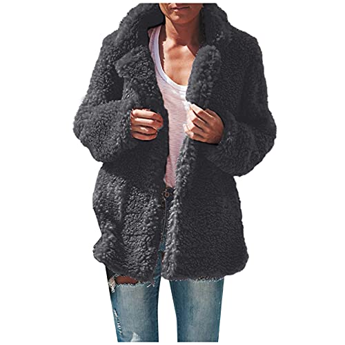 Manteau en peluche femme polaire chaud veste hiver bouton pression gris
