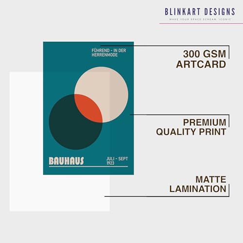 Image of BLINKART Vintage Bauhaus Retro Geometric Aesthetic Poster Gallery | Colorful Wrap Framed For Home Office Studio Living Room Modern Art Studio Decoration Abstract Shapes | (d86) | 13x10 Inch