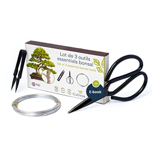 Cultivea® Set aus 3 wichtigen Bonsai-Werkzeugen Stahlwerkzeug Gärtnern - Bonsaischere zur Pflege Ihres Bonsais und Ihrer Pflanzen - Rundschere - Trimmen und Beschneiden von Bonsai - Aluminiumdraht