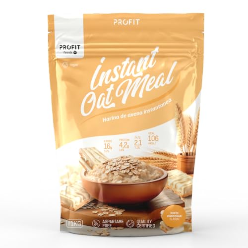PROFIT - Harina de avena - 1 kg - Fuente de proteínas y carbohidratos y sin azúcares añadidos. Con sabores. Ideal para tortitas y batidos. Apta para veganos (Barrita de Chocolate blanco)