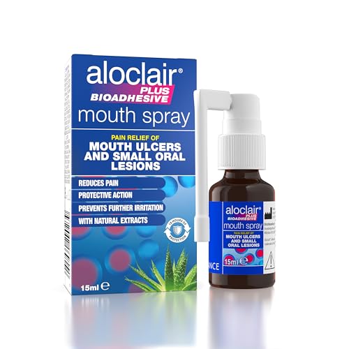 Aloclair Plus Bioadhesive Mouth Ulcer Spray 15 ml, Helps relieve pain from Mouth Ulcers and Oral Lesions, Up to 10-Hour Protection, No-Touch Application, For Adults and Children 4 Years+
