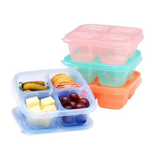 Image of Bentgo Easyboxes 4-Compartment Snack Containers - 8-Piece Set with 4 Trays & 4 Custom-Fit Lids to Seal in Freshness - Reusable Food Storage & Meal Prep Bento BPA-Free Containers (Pastels)