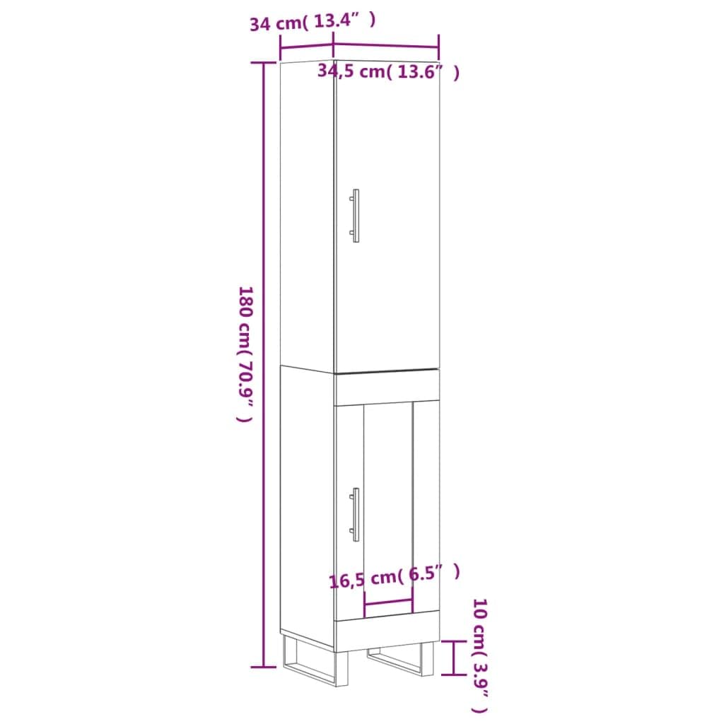 Armadietto alto di alta qualità, grigio cemento, 34,5 x 34 x 180 cm, in legno con molto spazio, pratiche porte, piedini in metallo stabili, adatto come armadio per soggiorno, credenza o