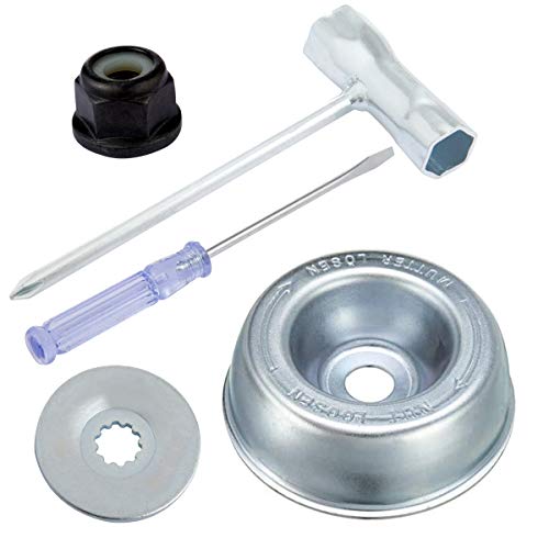 Set of 5 Gardening Machine Lawn Mower Blade Adapters- Upgraded Blade Adapter Attachment Maintenance Kit with Thrust Washer Rider Plate Collar Nut T-wrench Maintenance Screwdriver Replacement for Trimm