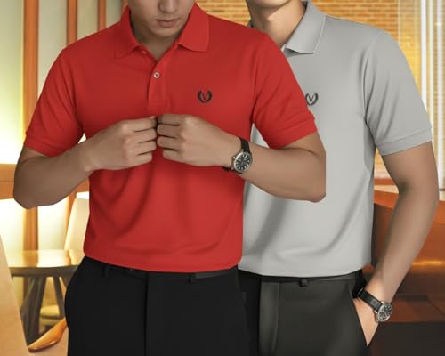Image of MACK JONNEY Men's Solid Polo T-Shirt | Premium Cotton Blend | Regular Fit | Short Sleeve | Collared Casual Wear|Pack of 2 -MJ-157