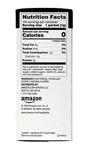 Amazon Brand - Happy Belly Zero Calorie Stevia Sweetener, 140 Count (Previously Sugarly Sweet) #TOP1