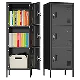 LOCENHU Metallschrank mit Lüftungsöffnungen, 3-türiger Metallschrank mit Visitenkartenhalter, Geeignet für Schule, Büro und Zuhause, zur Selbstmontage, 120 cm x 40 cm x 40 cm, Schwarz