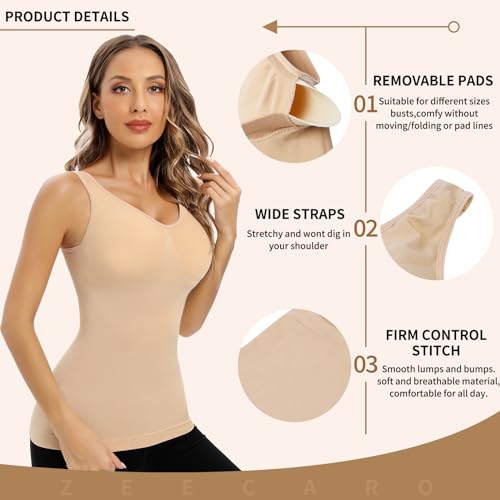 Zeecaro Women's Shapewear Cami with Built in Bra bodysuit shapewear tummy control Padded Compression tank tops — view 4