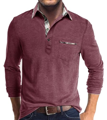 Polo homme manches longues coupe droite confortable avec poche poitrine