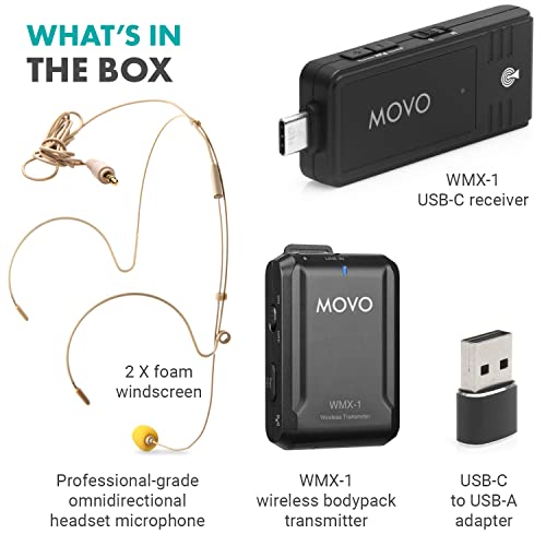 Movo Wmx-1-Uh Usb-C Wireless Headset Microphone - Usb Wireless Headset Microphone For Computers, Smartphones, And Tablets- Wireless Usb & Usb-C Receiver, Transmitter, And Omnidirectional Headset Mic #TOP6