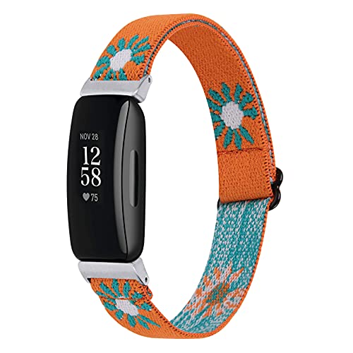 Compatible with Fitbit Inspire 2/ Inspire HR/Inspire Nylon Bands Women Men, Adjustable Sport Elastic Bracelet Stretch Straps Wristbands for Fitbit Inspire 2 / Inspire HR (Orange)