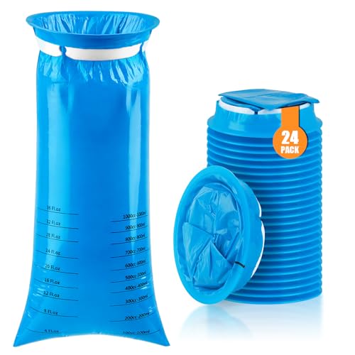 24 Pack Vomit Bags Disposable, 1000ml Emesis Bags Throw Up Bags Disposable, Leak-Proof Barf Bags for Adults, Portable Nausea Bags for Car, Travel & Motion Sickness, Pregnancy Morning Sickness Relief