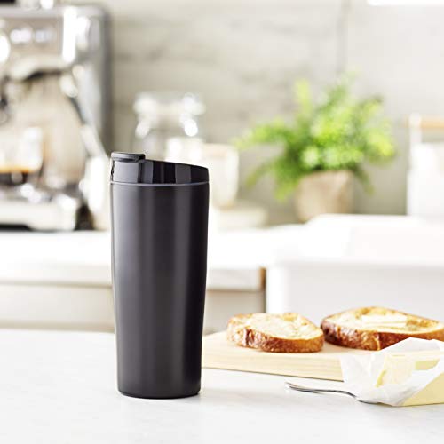 Amazon Basics Stainless Steel Tumbler With Flip Lid, Vacuum Insulated – 20-Ounce, 2-Pack, Black #TOP4
