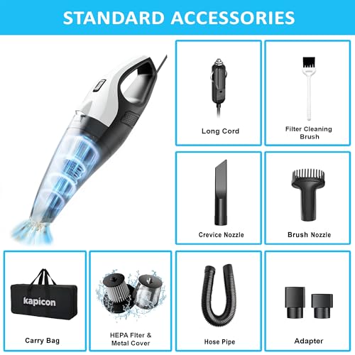 Image of KP-CVC20 High Power Car Vacuum Cleaner | 6000 PA Strong Suction | 12V Portable Handheld Car Vacuum for Deep Cleaning | Wet & Dry, HEPA Filter, Long Cable, Storage Bag - Black