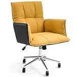 Warmiehomy Office Chair for Home, Desk Chair for Bedroom, Adjustable Height Cotton-Linen Fabric and PU Makeup Vanity Chair with Armrest, Swivel chair for Dressing Table, Yellow and Black