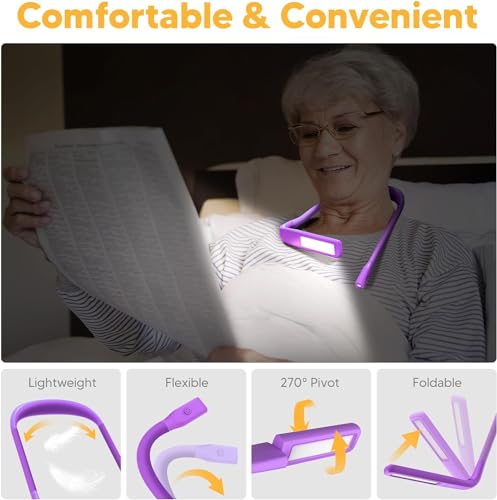 Image of Neck Reading Lamp Purple Gifts for Women Book Lovers, 3 Colors & Stepless Dimming Neck Light Knitting Crochet Accessories, Christmas Stocking Stuffers for Women Wife Grandma Knitters Sewing Supplies