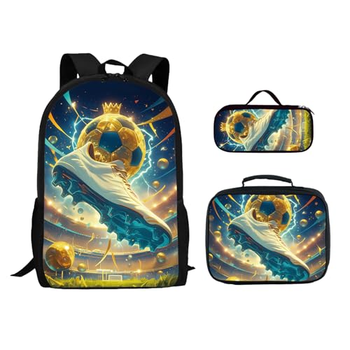 Ialtsidws Soccer Backpack for Boys Girls 17 Inch Kids Soccer Bookbag for School with Lunch Box and Pencil Case, Reusable Laptop Backpacks Set for for Elementary Teens Students
