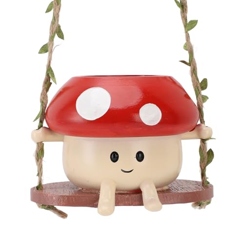 AYNEFY Mushroom Swing Planter Cute Hanging Flower Pot for Indoor