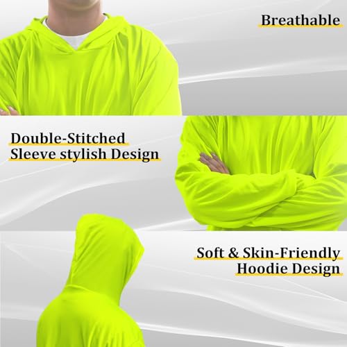 Hi Vis Safety Hoodie, High Visibility Shirts for Men, Long Sleeve, Construction Work Shirts with Sun Protective Hood - Image 5