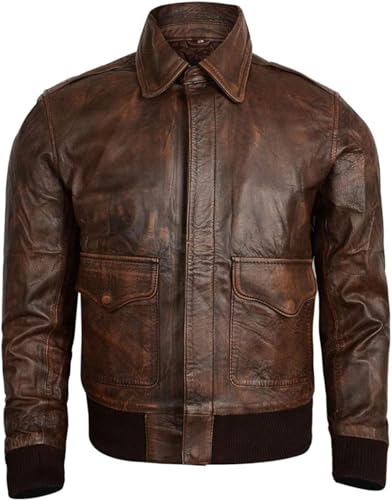Hide & Seek Men’s A2 Aviator Air Force Cockpit Vintage Bomber Military Flight Pilot WWII Distressed Real Leather Jacket