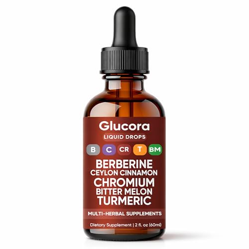 Glucora Berberina Liquida - Liquid Drops with Ceylon Cinnamon Daily Metabolic & Wellness Support with Bitter Melon Extract Turmeric Chromium Gymnema Organic Panax Ginseng& Moringa - 2 fl oz