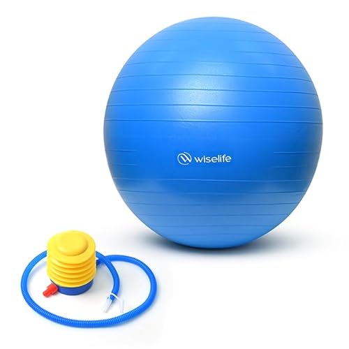 Image of Wiselife Gym Ball,Physical Therapy Yoga Ball for Home,Excercise Ball for Stability,Workout Fitness, Anti-Burst, Slip Resistant Balance Chair for Office, Swiss with Air Pump (Blue, 55 cm)