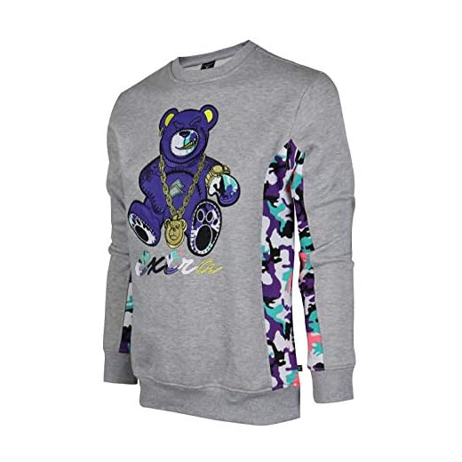 SCREENSHOTBRAND-F11966 Mens Urban Hip Hop Premium Fleece - Pullover Activewear Street Fashion Crew Neack Sweatshirt-H.Grey-Large