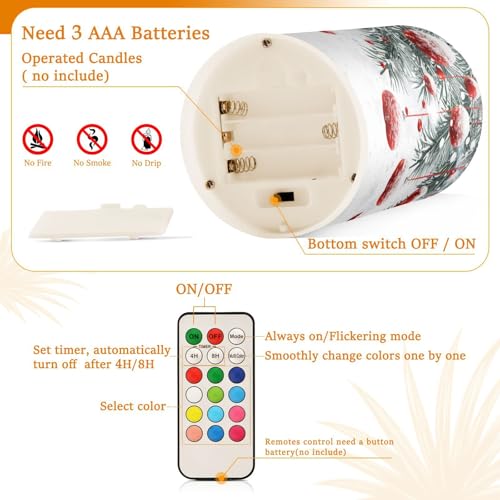 Image of Christmas Lights Flameless Candles Winter Christmas Balls Snowflakes Pillar Candles Set of 2 Battery Operated Remote Control Warm Lights Home Decor