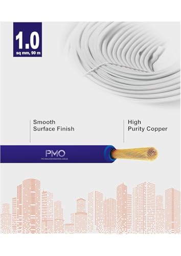 Image of Super PMO PVC Insulated Copper Wire, 90 m, Single Core Flexible Cable for Domestic and Industrial Use (BLUE, 1.00 SQ MM)
