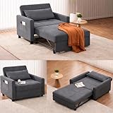 Ahomly Convertible Sofa Bed, 3-in-1 Multi-Functional Sleeper Chair Bed, Adjustable Backrest Recliner with Modern Linen Fabric for Living Room Bedroom Apartment Small Space, Dark Grey