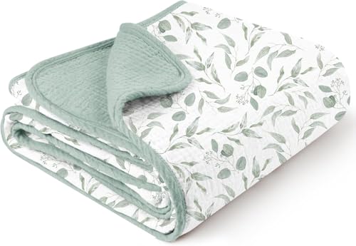 پتوهای نوزادی Oasisgalore Muslin برای دختران و پسران، پتوهای قنداقی پتوی پنبه ای برای نوزادان و کودکان نوپا، بسته بندی قنداق مهد کودک فوق العاده نرم و سبک 102 سانتی متر در 92 سانتی متر (برگ های سبز)