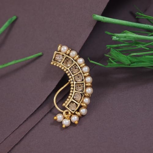 Image of I Jewels Gold Plated Traditional Non Piercing Maharashtrian Pearl Nath For Women