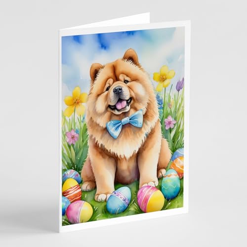Caroline's Treasures DAC4991GCA7P Chow Chow Easter Egg Hunt Greeting Cards Pack of 8 Blank Cards with Envelopes Whimsical A7 Size 5x7 Blank Note Cards