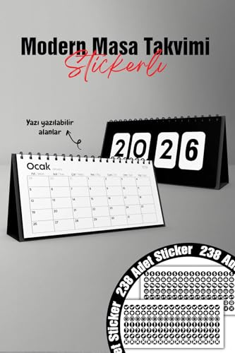 2026 Siyah Dekoratif Spiralli Masa Takvimi, 10x20 cm