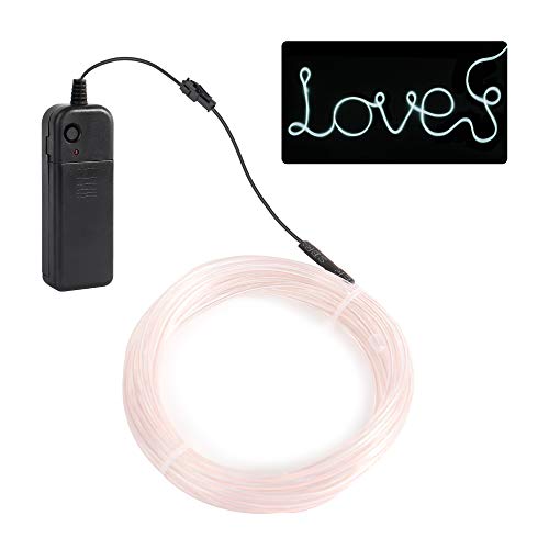 Vicsdep EL Wire Light, 16.4ft/5m Portable Battery Pack Neon Lights Strip 360° Cuttable Glowing Rope Lights for Parties, Halloween, DIY Decoration(White)