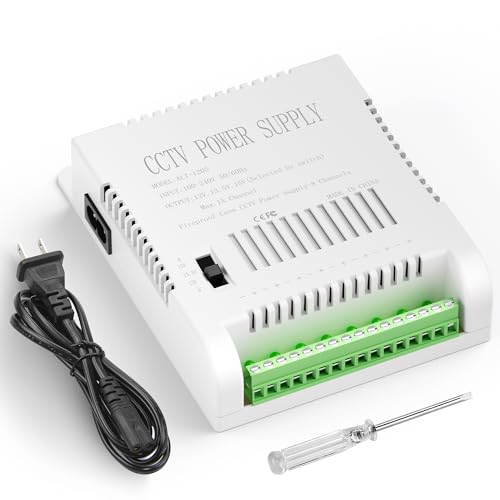 ALITOVE 12V CCTV Power Supply 8 Channel Security Camera Power Distribution Box DC 12 Volt 5A 60W Voltage Adjustable 12V 13.5V 15V AC Adapter 100-240V 50-60Hz for DVR NVR Camera LED Strip Light
