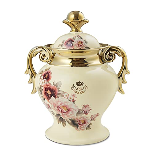 Zuccheriera Vintage In Ceramica Con Motivo Floreale Rosso E Coperchio - Capacità 226g Con Cucchiaio Incluso