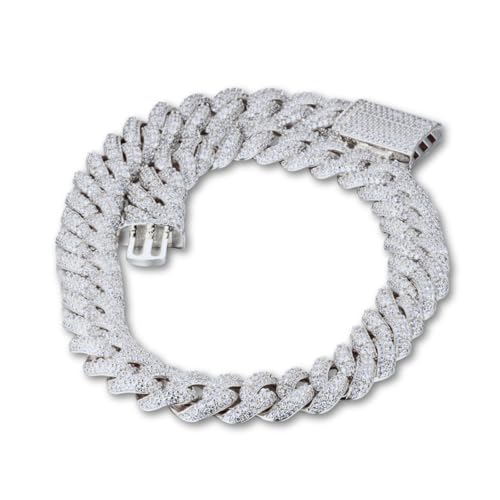 Halukakah VVS Moissanite Cuban Link Chain for Men | Platinum Plated | 18mm Big Heavy Miami Diamond Gold Chain | Fully Iced Out Necklace 20" with Box Lock Clasp | Jewelry Present for Him