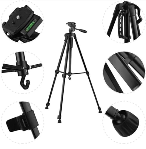 Image of Aluminum Tripod (55-Inch), with Mic, Shutter Button & All Mobile Holder Tripod Kit (Black, Supports Up to 5 kg)