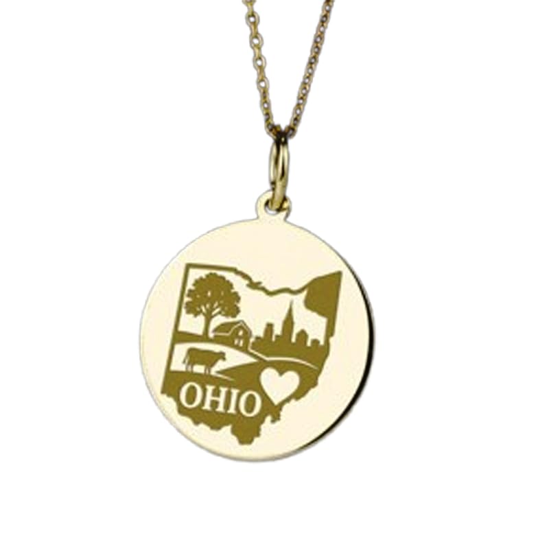 Collier pendentif gravé Ohio, bijou quotidien minimaliste en argent plaqué or
