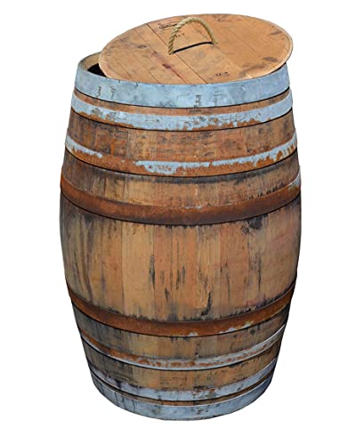 Temesso Barril de Lluvia 225 litros, barrica rústica como depósito para el Agua de Lluvia (Abierto + Tapa Cordel + Grifo (Agujero alt. 40 cm))