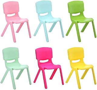 Jolitac 6PCS Colorful Stackable Chair Children School Chairs Plastic Kids Learning Chair Coloured Party Play Garden Indoor Outdoor, Up To 70kg