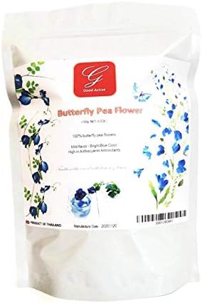 GOOD ACTIVE Dried Blue Butterfly Pea flower tea 100% (Clitoria ternatea flowers) Herbs Herbal healthy tea drink recipes food coloring Antioxidants aging 100g