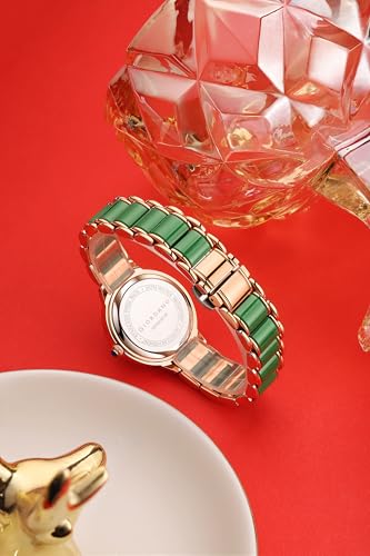 Image of Giordano Flower Case Watch for Women with Crystal-Studded Bezel, Diamond Hour Markers & Dual Tone Stainless Steel Strap