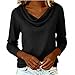 Cotton Linen Shirts for Women, Long Sleeve Cowl Neck Elegant Tops Summer Party Vacation T-Shirts Black