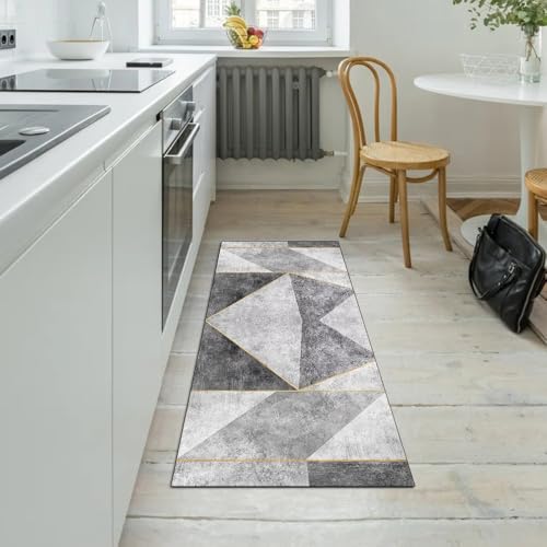 Camino de pasillo para cocina gris de 60 x 150 cm geométrico lavable y antideslizante 5