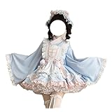 [ＸＨＳＵＫＡＤＯ] ナース服 ４点セット ワンピース レディース 春 夏 秋 和服 和装 着物 浴衣 仮装 衣装 コスプレ 姫袖 トップス ミニ スカート エプロン リボン付き メード服 長袖 水色系統 天使界隈 ブルー 水色 M