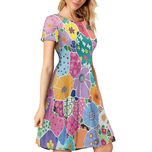 Image of AFPANQZ Womens Casual Summer Lightweight Vintage Dress Short Sleeve Midi Dress Knee-Long Luxury Formal Dress